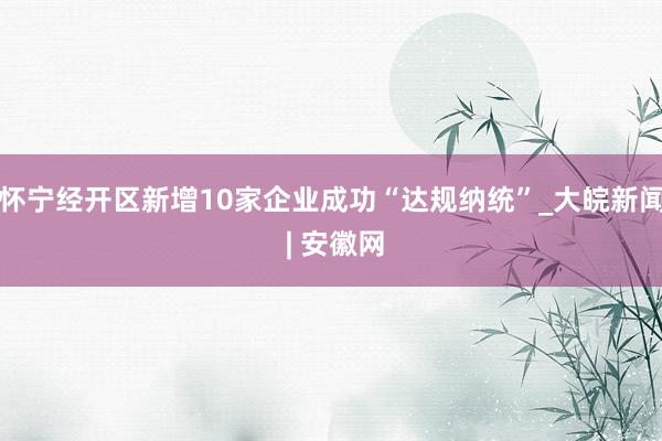 怀宁经开区新增10家企业成功“达规纳统”_大皖新闻 | 安徽网