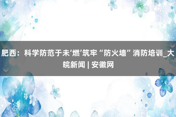 肥西：科学防范于未‘燃’筑牢“防火墙”消防培训_大皖新闻 | 安徽网