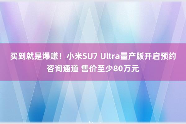 买到就是爆赚！小米SU7 Ultra量产版开启预约咨询通道 售价至少80万元