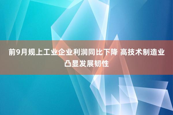 前9月规上工业企业利润同比下降 高技术制造业凸显发展韧性