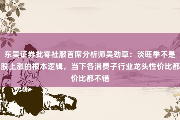 东吴证券批零社服首席分析师吴劲草：淡旺季不是消费股上涨的根本逻辑，当下各消费子行业龙头性价比都不错