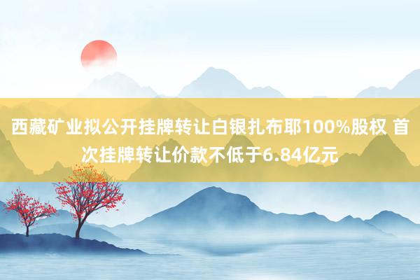 西藏矿业拟公开挂牌转让白银扎布耶100%股权 首次挂牌转让价款不低于6.84亿元