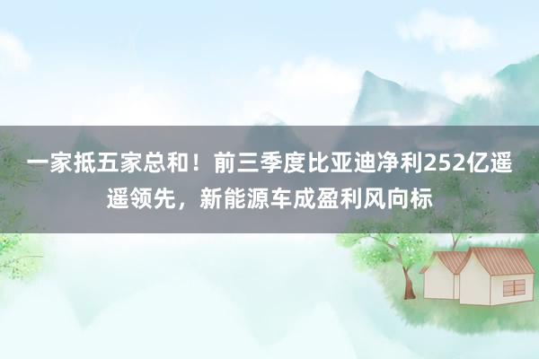 一家抵五家总和！前三季度比亚迪净利252亿遥遥领先，新能源车成盈利风向标