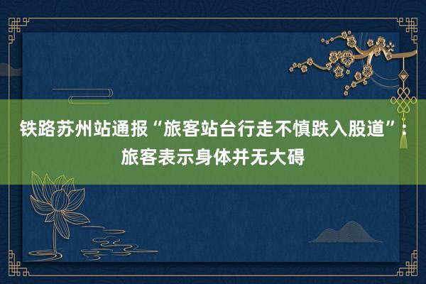 铁路苏州站通报“旅客站台行走不慎跌入股道”：旅客表示身体并无大碍