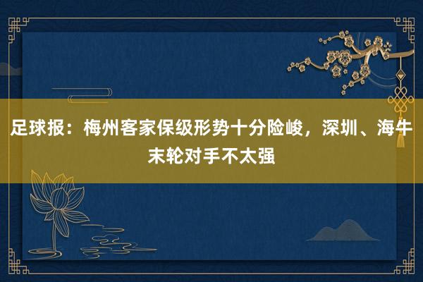 足球报：梅州客家保级形势十分险峻，深圳、海牛末轮对手不太强