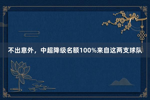 不出意外，中超降级名额100%来自这两支球队