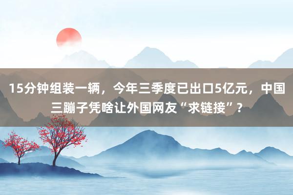 15分钟组装一辆，今年三季度已出口5亿元，中国三蹦子凭啥让外国网友“求链接”？