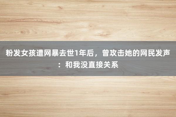 粉发女孩遭网暴去世1年后，曾攻击她的网民发声：和我没直接关系