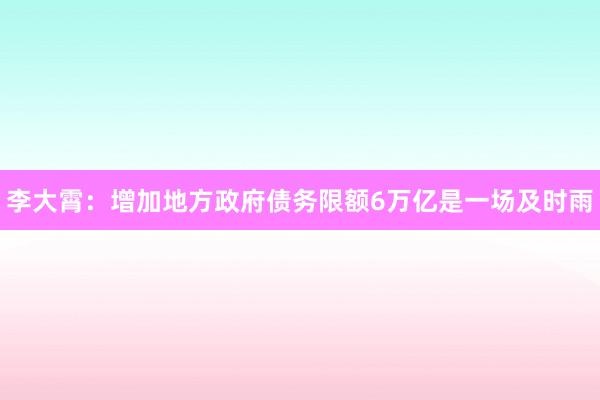 李大霄：增加地方政府债务限额6万亿是一场及时雨