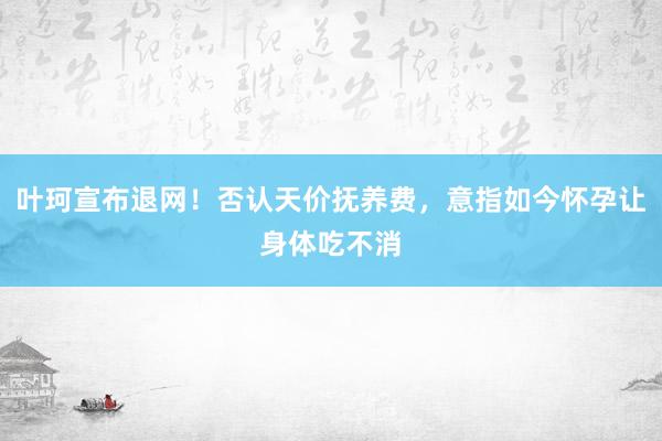 叶珂宣布退网！否认天价抚养费，意指如今怀孕让身体吃不消