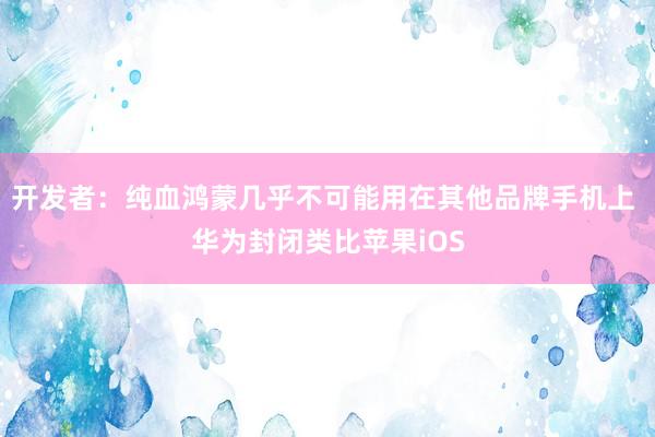 开发者：纯血鸿蒙几乎不可能用在其他品牌手机上 华为封闭类比苹果iOS