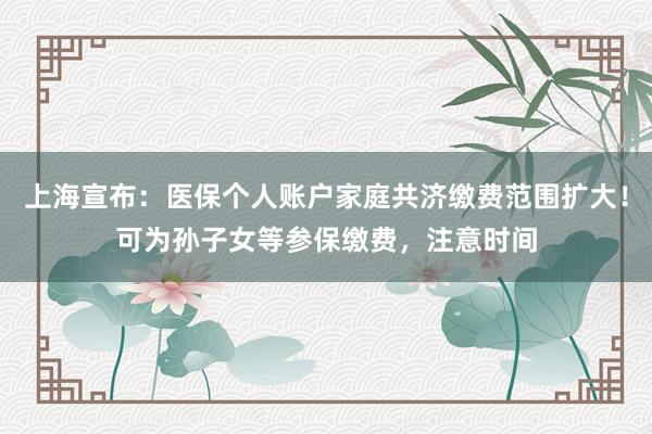 上海宣布：医保个人账户家庭共济缴费范围扩大！可为孙子女等参保缴费，注意时间