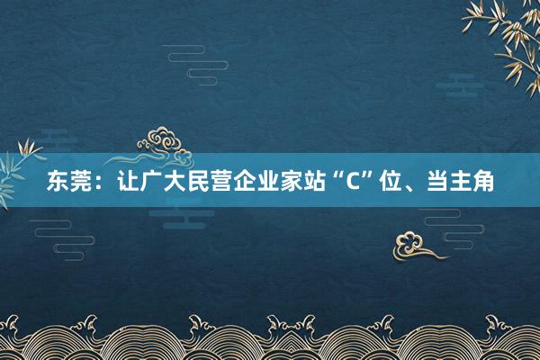 东莞：让广大民营企业家站“C”位、当主角