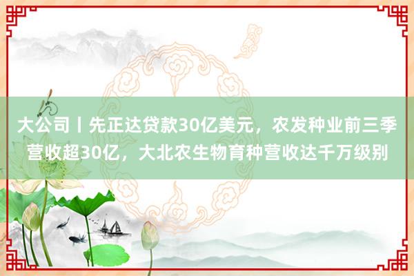 大公司丨先正达贷款30亿美元，农发种业前三季营收超30亿，大北农生物育种营收达千万级别