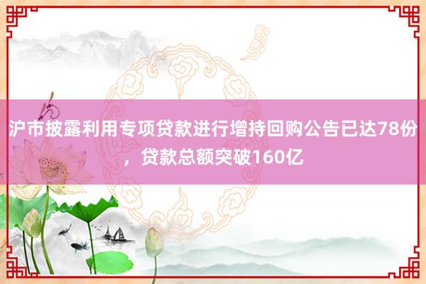 沪市披露利用专项贷款进行增持回购公告已达78份，贷款总额突破160亿