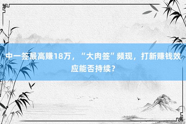 中一签最高赚18万，“大肉签”频现，打新赚钱效应能否持续？