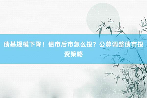 债基规模下降！债市后市怎么投？公募调整债市投资策略