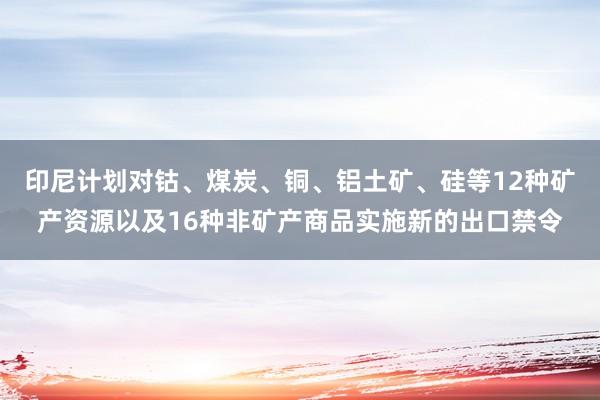 印尼计划对钴、煤炭、铜、铝土矿、硅等12种矿产资源以及16种非矿产商品实施新的出口禁令