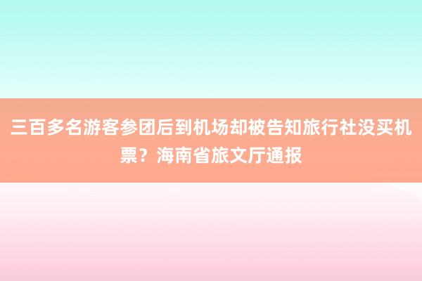 三百多名游客参团后到机场却被告知旅行社没买机票？海南省旅文厅通报